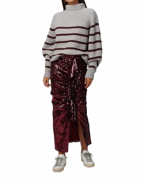 Summer Picnic Striped Design Moore Midi Skirt In Burgundy