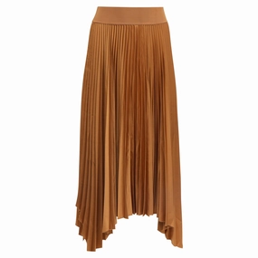 Joseph Ade Pleated Midi Skirt in Brown Polyester Tailored Cut Urban Mood