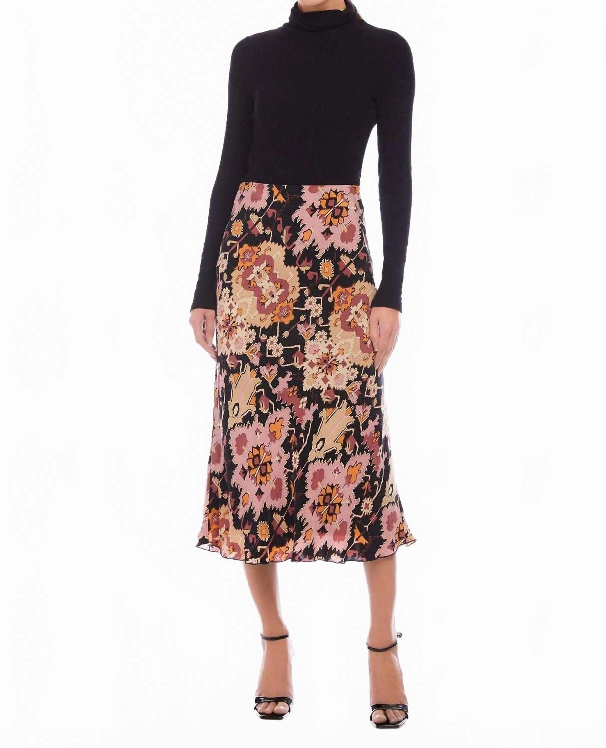 Mia Bias Midi Skirt In Multi Fold Over Detail Double Layered Design