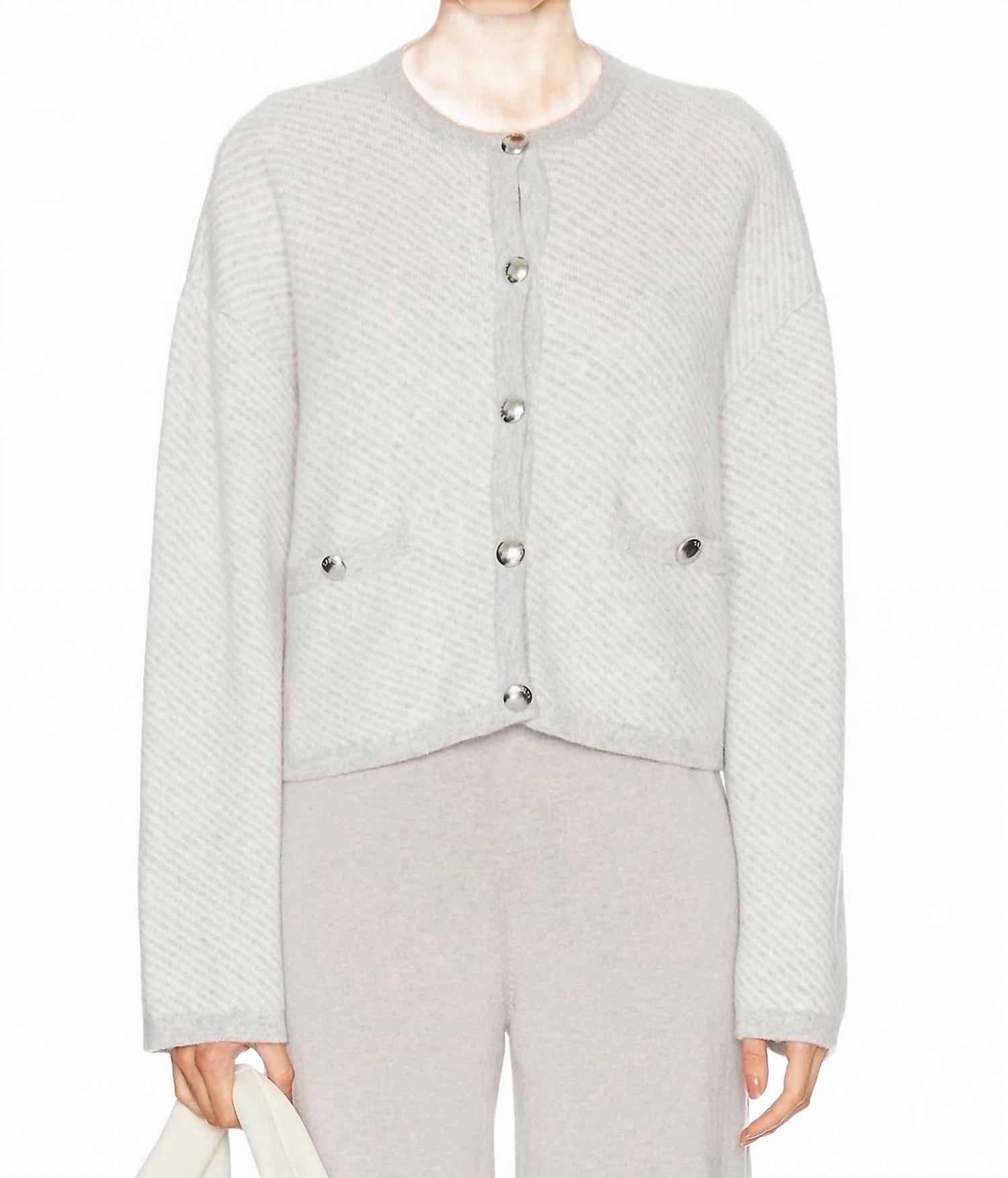 Charlene Jacket In Foggy & Gardenia Fog Classic Knit Luxury Fiber Blend