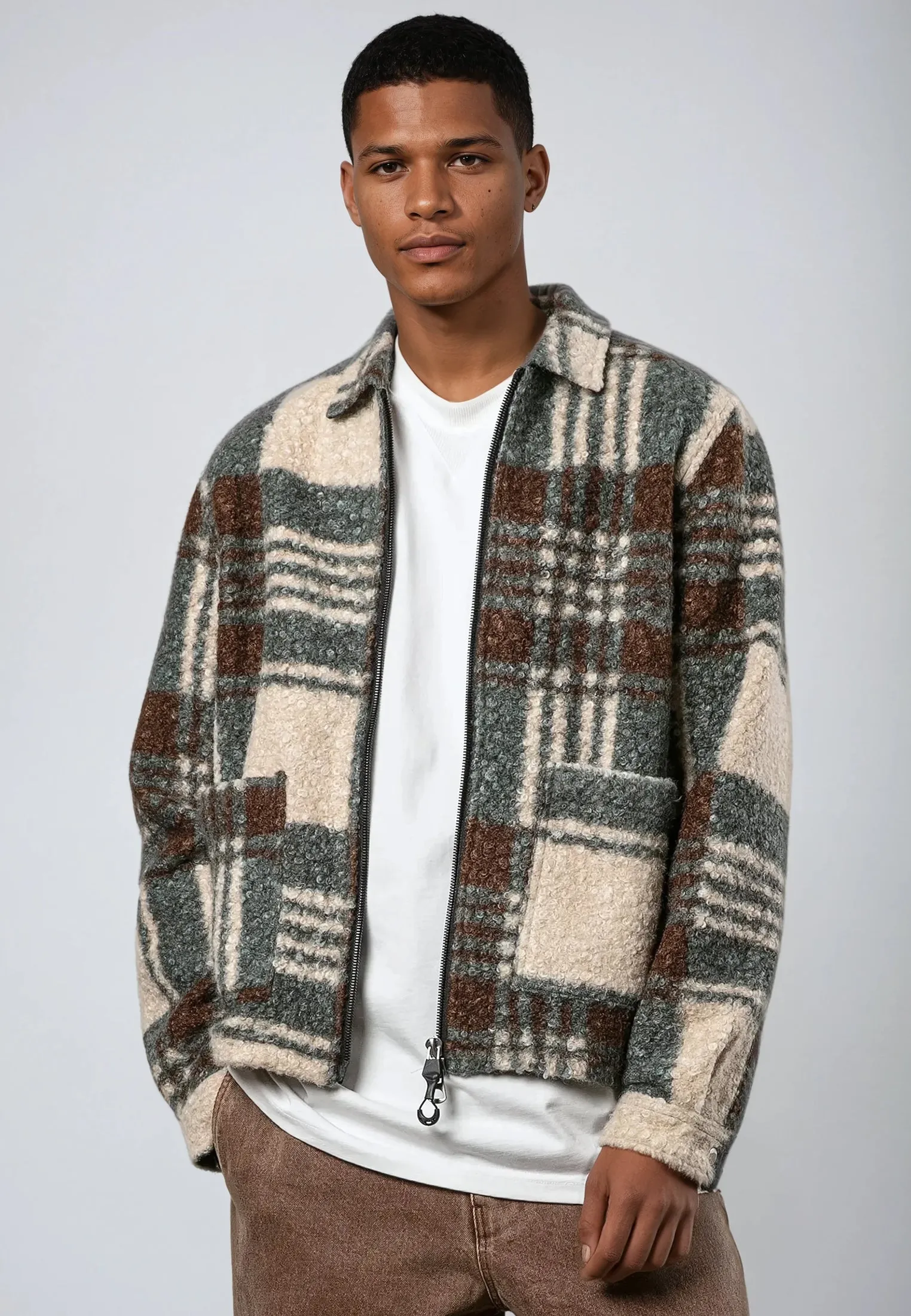 Seasonal Wardrobe color block CHECK ZIP UP OVER SHIRT MULTI