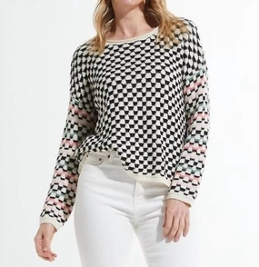 Ribbed Hem Detailing Fine Gauge Checked Sweater -Plus In Vanilla
