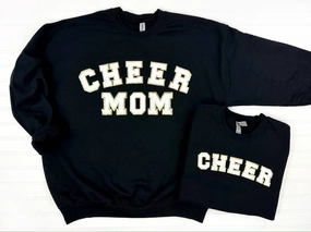 Cheer Mom And Mini Chenille Patch Sweatshirt In Black Luxury Knit Fashion-Forward Look