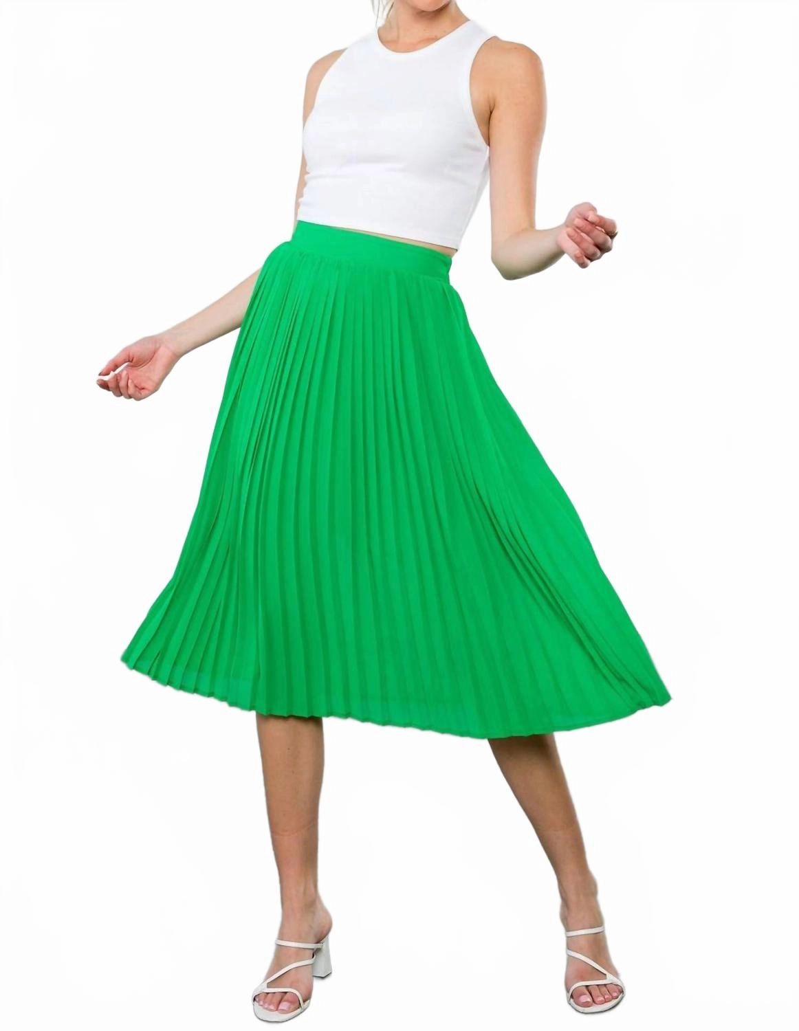 Cheerful Pleats Skirt In Green Smooth Finish All Day Fit