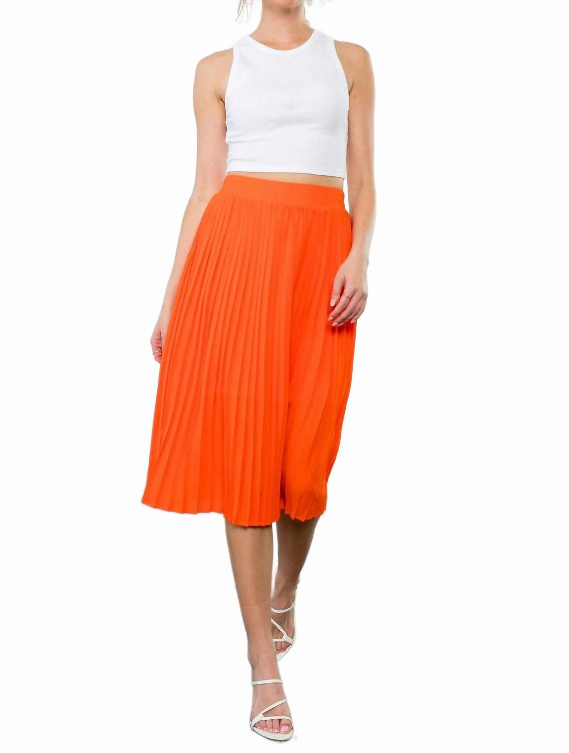 Soft Combo Cheerful Pleats Skirt In Orange