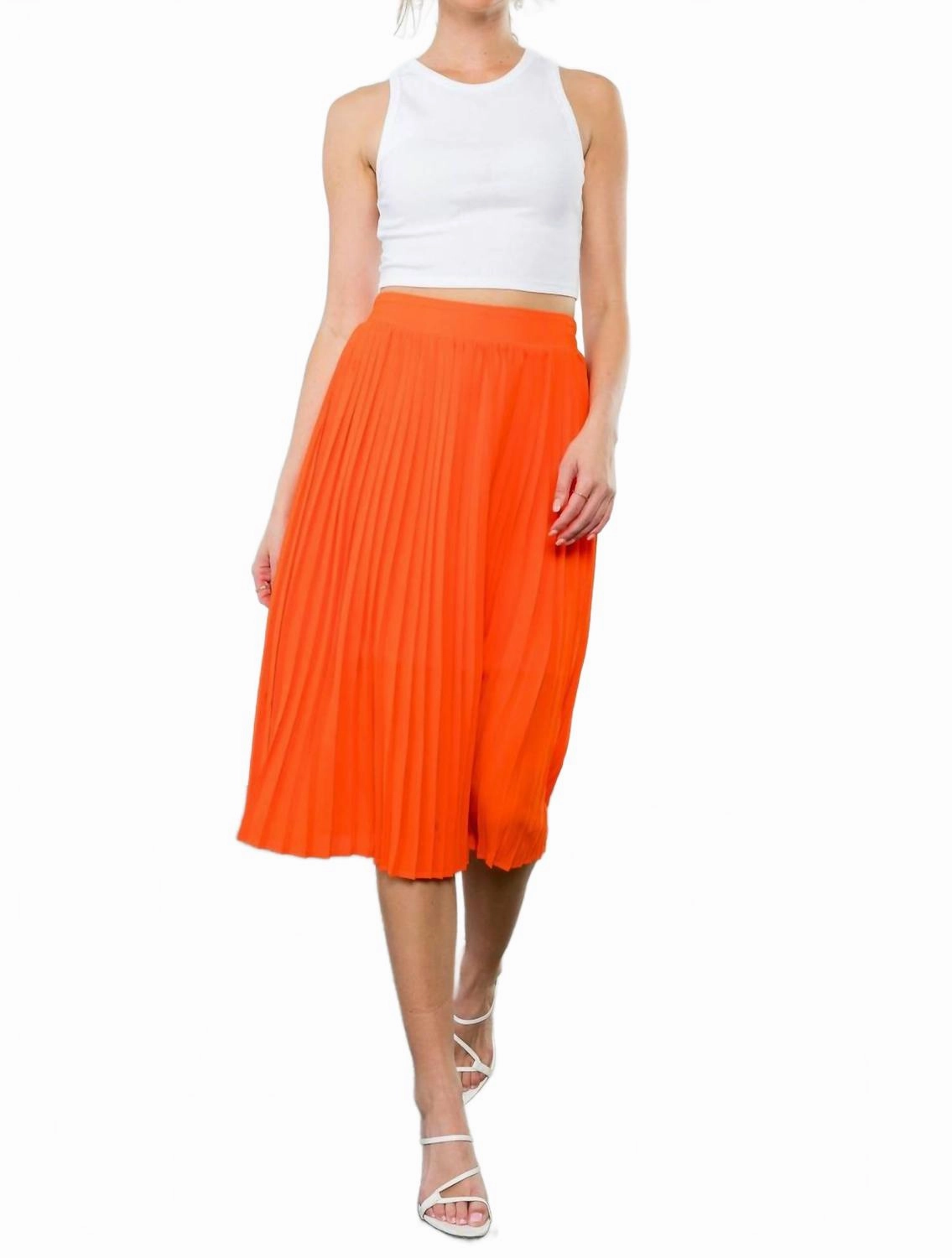 Cheerful Pleats Skirt In Orange Double Layered Design
