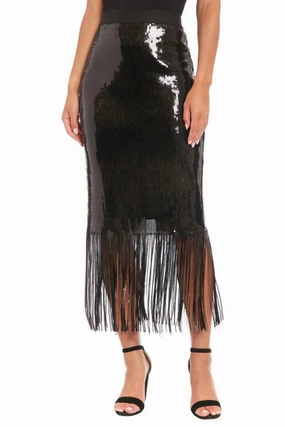 Mid Rise Outfit Essence Chelsea Sequin Fringe Skirt In Black