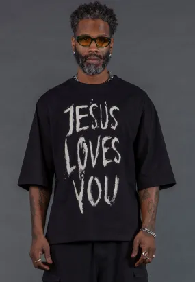 SlimFit JESUS LOVES YOU OVERSIZED T-SHIRT BLACK