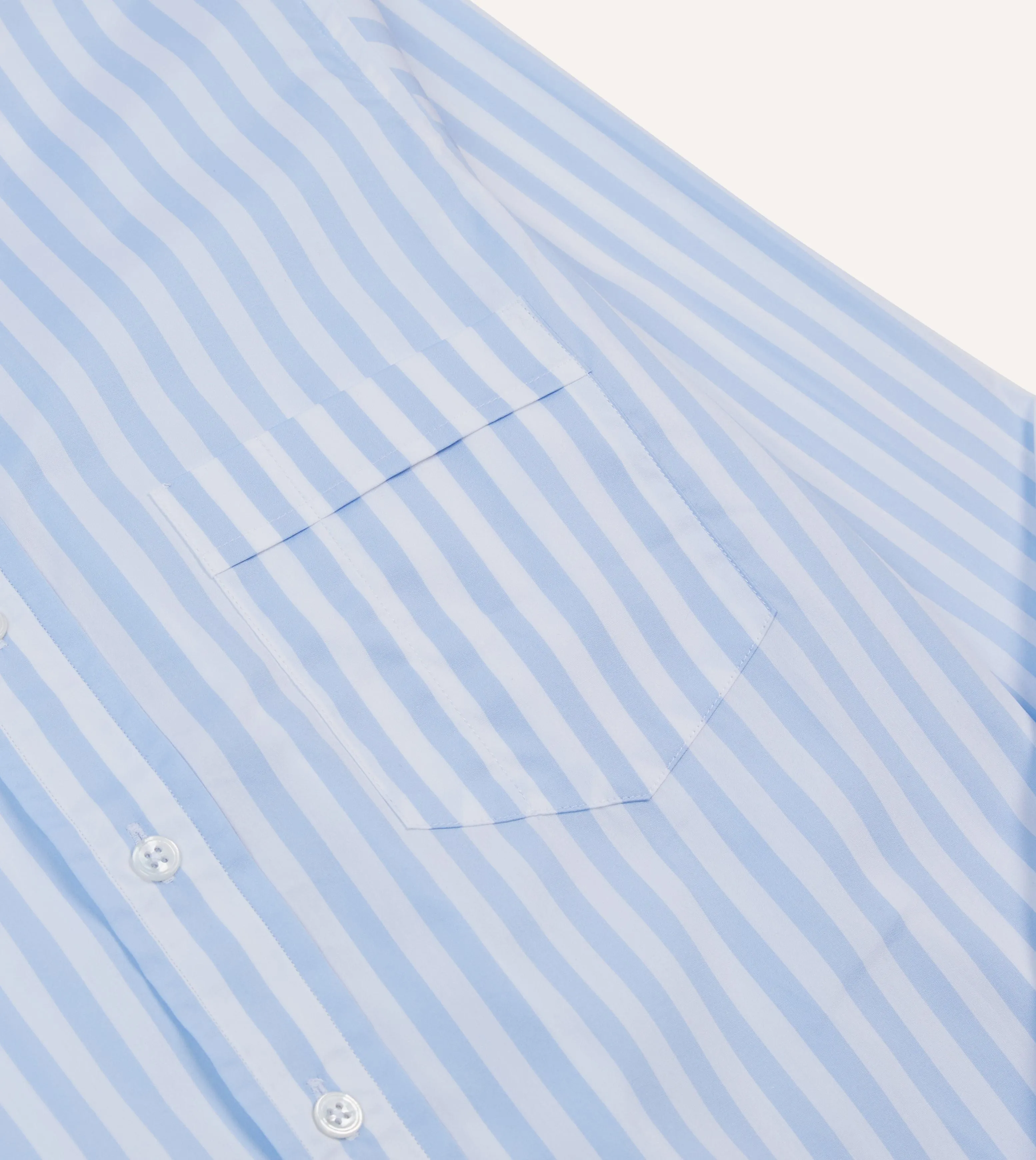 Blue Broad Stripe Cotton Poplin Button-Down Shirt Checkered Style