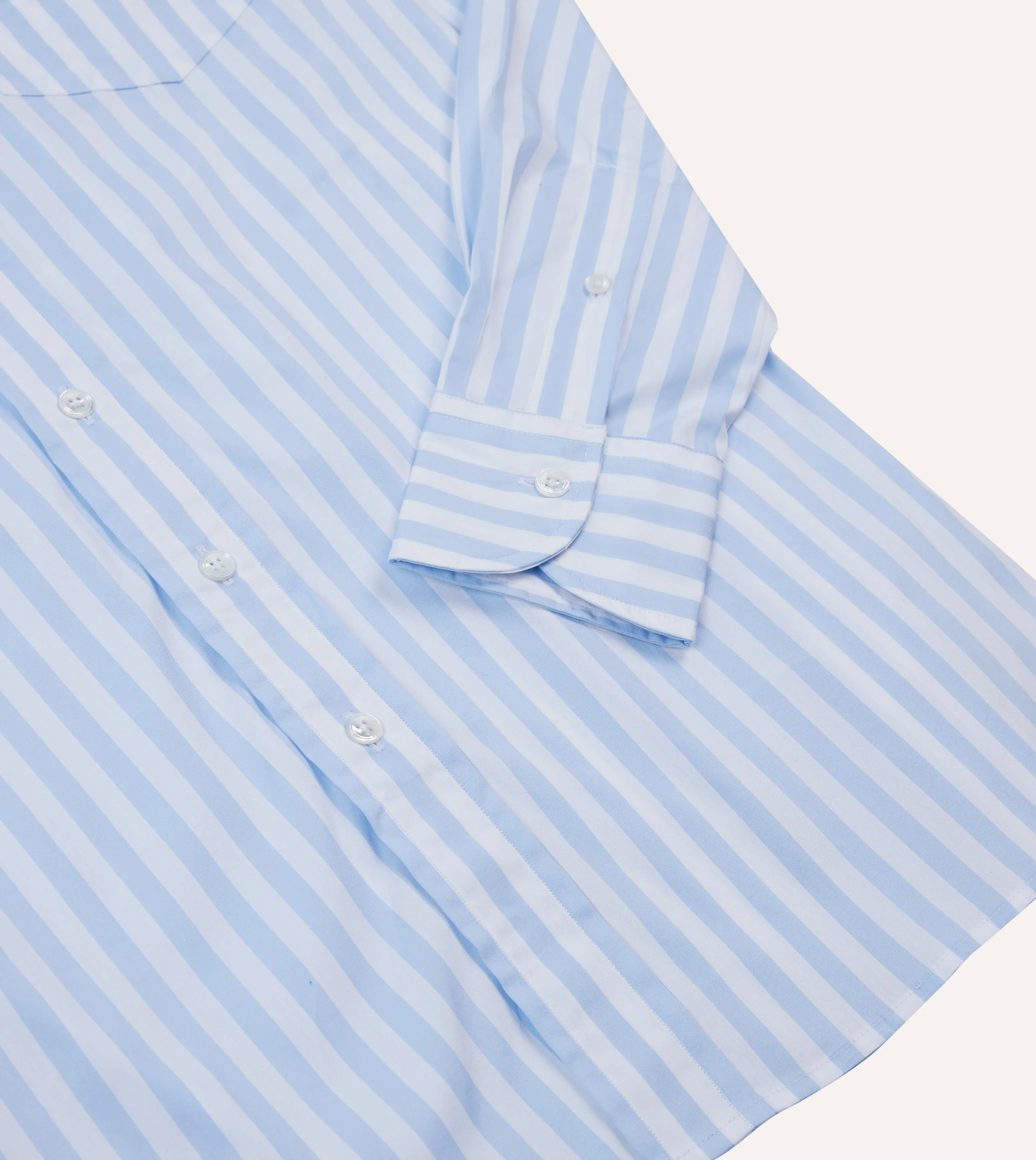 Blue Broad Stripe Cotton Poplin Button-Down Shirt No Slip Shoulder Grips