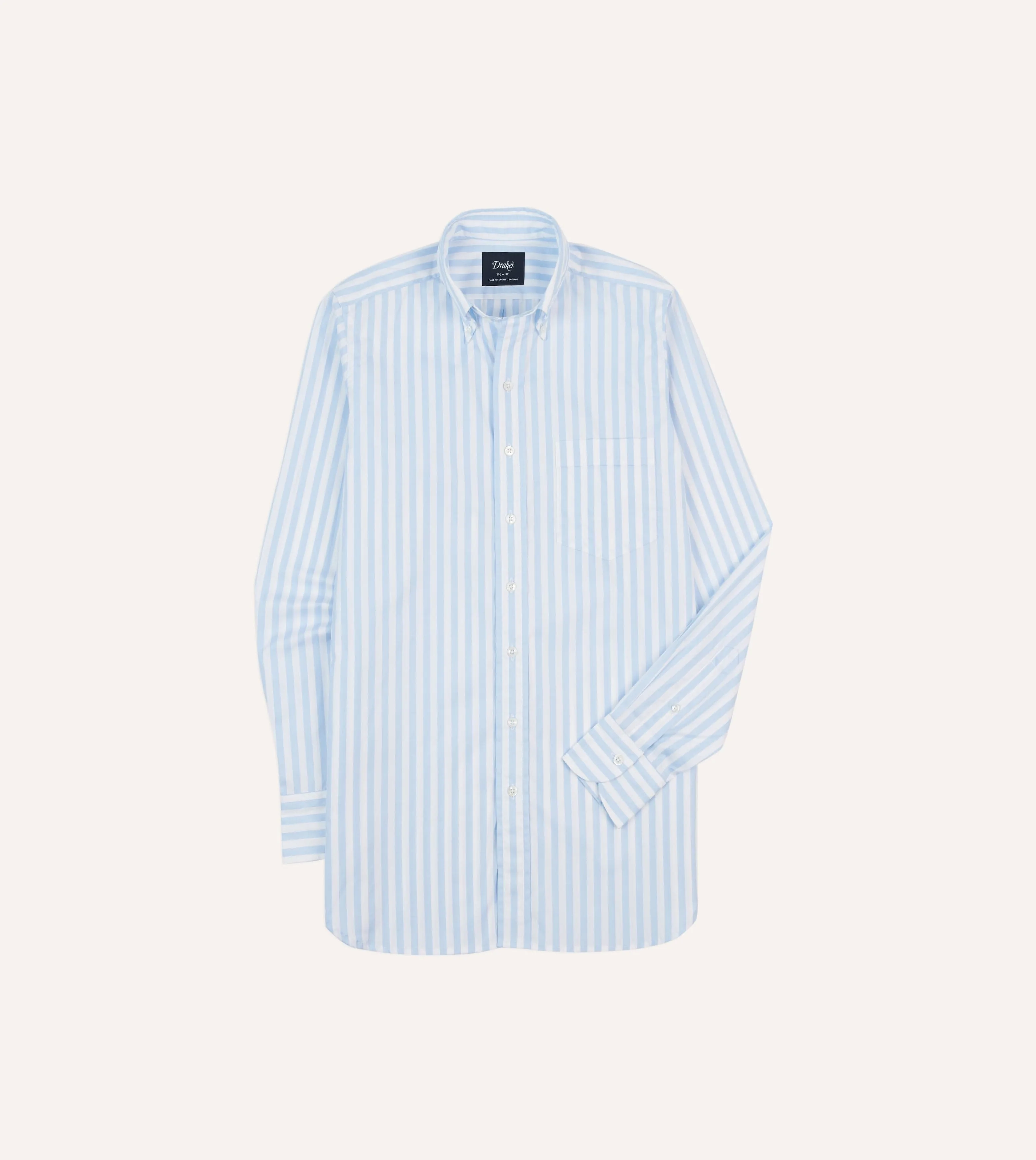 Blue Broad Stripe Cotton Poplin Button-Down Shirt Graphic Art fade resistant color