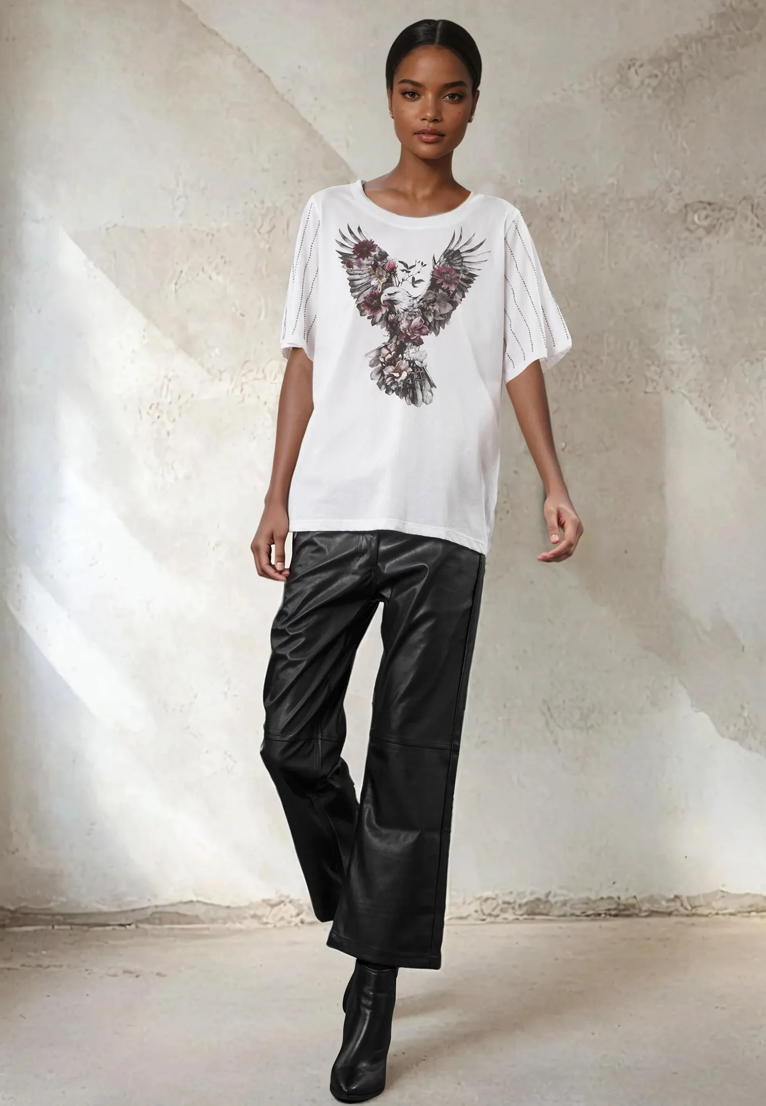 Light Casual Denim combination EAGLE T-SHIRT WHITE