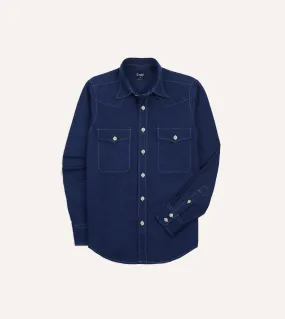 Soft Touch Fabric Indigo Canvas Two-Pocket Western Shirt