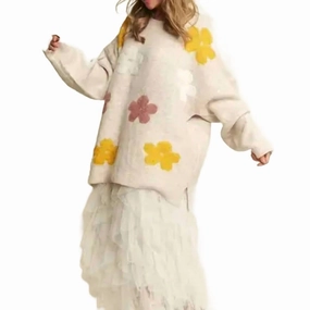 Oatmeal Plus Oversized Floral Sweater Abrasion Resistant Seams Simple Fashion
