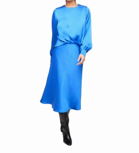 High Street Fashion Mia Bias Satin Midi Skirt In Electric Blue