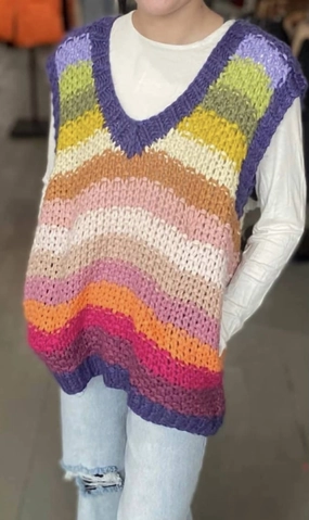 Striped Knit Sweater Vest In Purple Stripe Relaxed Silhouette