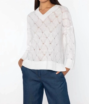 Knitted Layering Tagless Labeling Openwork Easy Vee In White