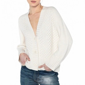Luxe Mixed Stitch Cardigan In Pearl Beige Thermal Lining