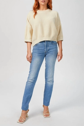 Premium Cotton Blend Snug Knit Cropped Jumper In Ivory