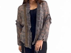 Chiffon Studded Detail Cardigan In Garden Romance Winter Comfort Layer
