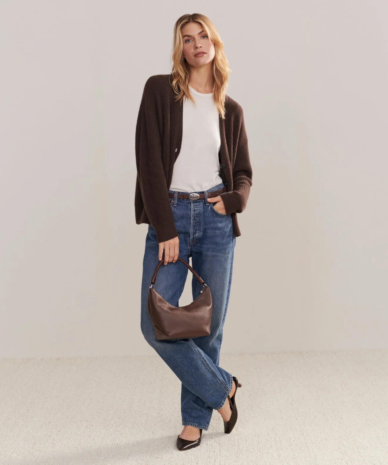 quick dry Circular Knit Technology Cropped Cashmere Cocoon Cardigan