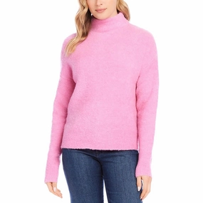 Womens Solid Knit Mock Turtleneck Sweater Recycled Material Blend Anti Static Finish