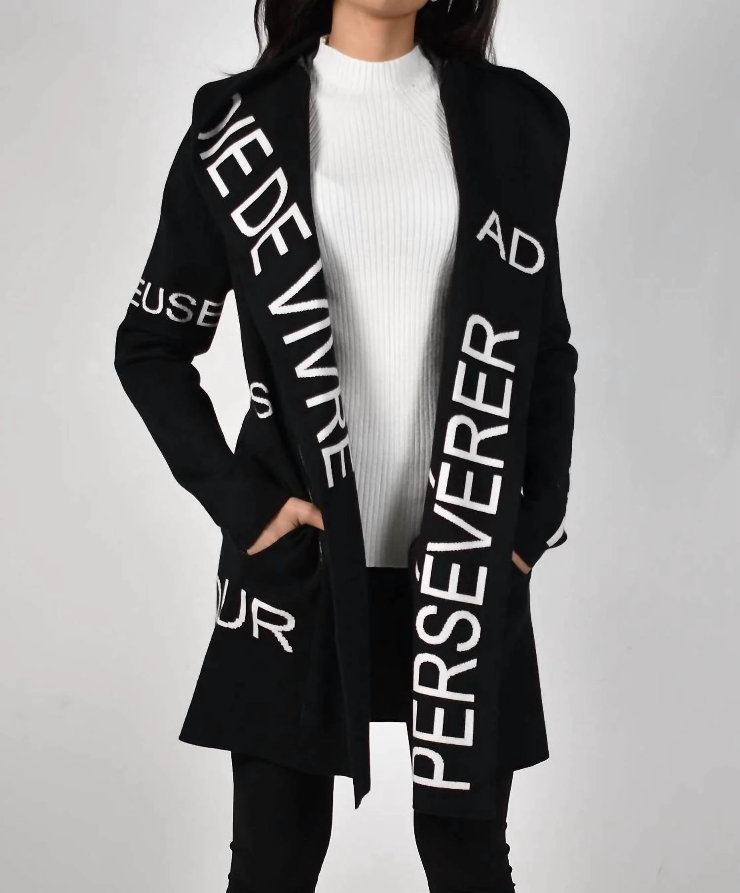 Knit Cover-Up In Black / Off White Zero Waste Production