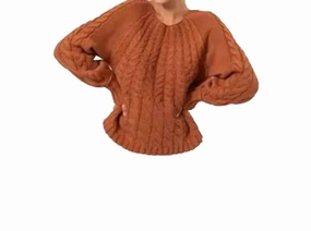 Chocolate Cable Knit Pattern Sweater In Brown Flexible Drop Shoulder