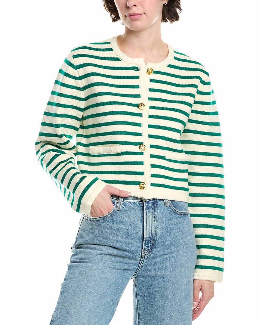 Endless Rose Knit Stripe Wool-Blend Cardigan Fray Resistant Edges