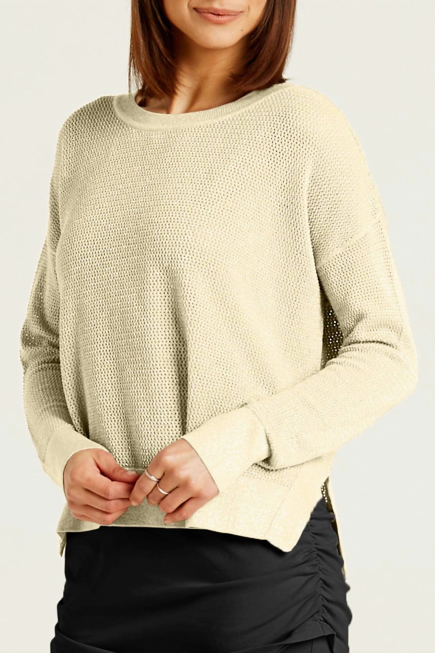 Pima Cotton Metallic Mini Seed Stitch Sweater In Butter/silver Ultimate Knitwear