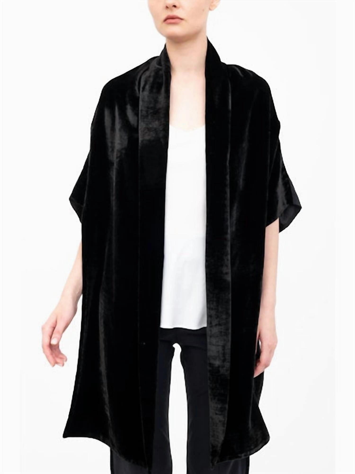 Essential Knit Crew Neck Design Amari Shrug With Silk Contrast In Black