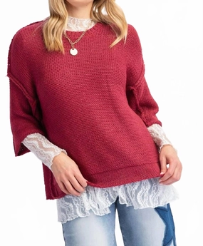 Ultra Soft Merino Blend Cold Weather Knitted Boxy Sweater In Burgundy