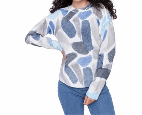 Versatile Layering Piece Reversible Printed Sweater In Denim