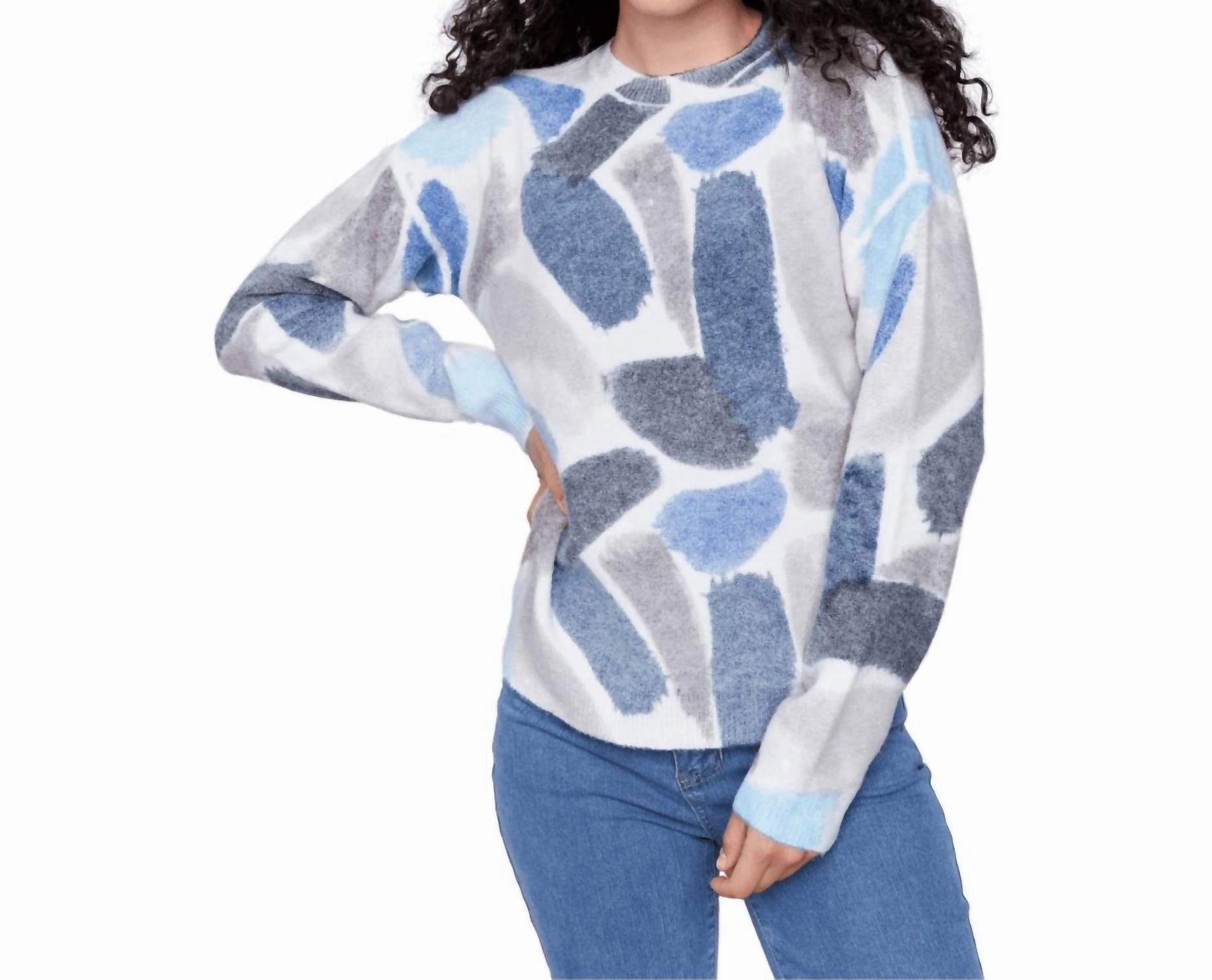 Versatile Layering Piece Reversible Printed Sweater In Denim