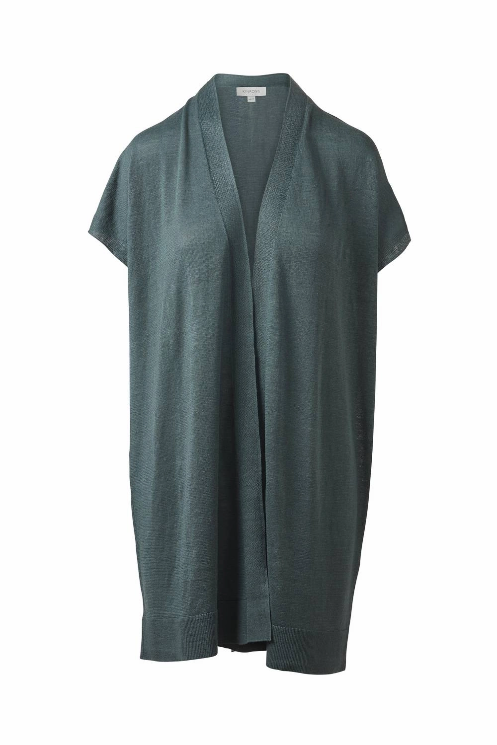 Long Sleeveless Cardigan In Laurel Colorfast Technology
