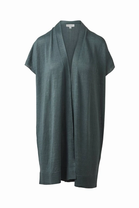 Lightweight Cable Pattern Fray Resistant Edges Long Sleeveless Cardigan In Laurel