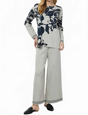 Flower Jacquard Sweater Set In Grey Comfy Knit Winter Knit Layer