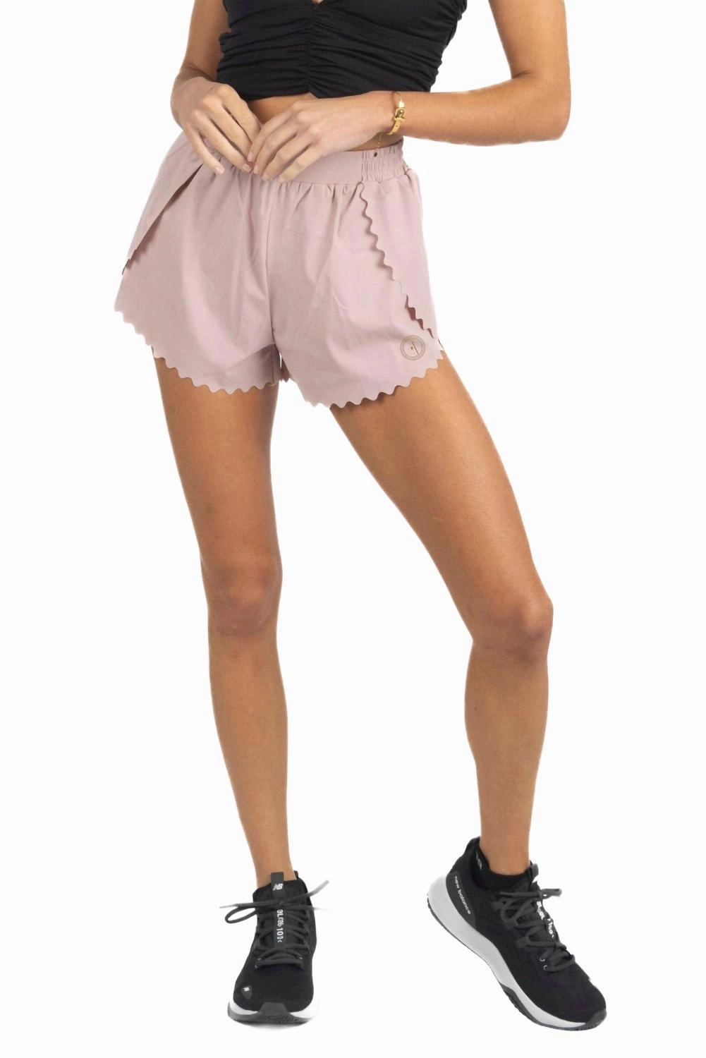 Breathable Lining Formal Wear Chloe Romantic Scalloped Detailing Shorts In Soft Pink