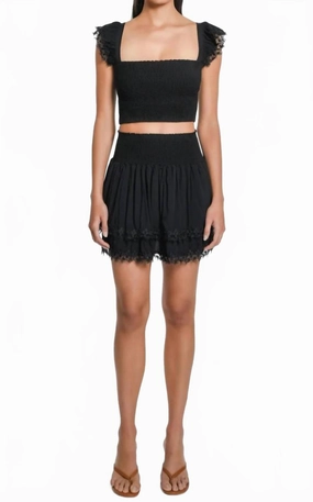 Outdoor Gathering ribbed texture Belle Skirt In Black