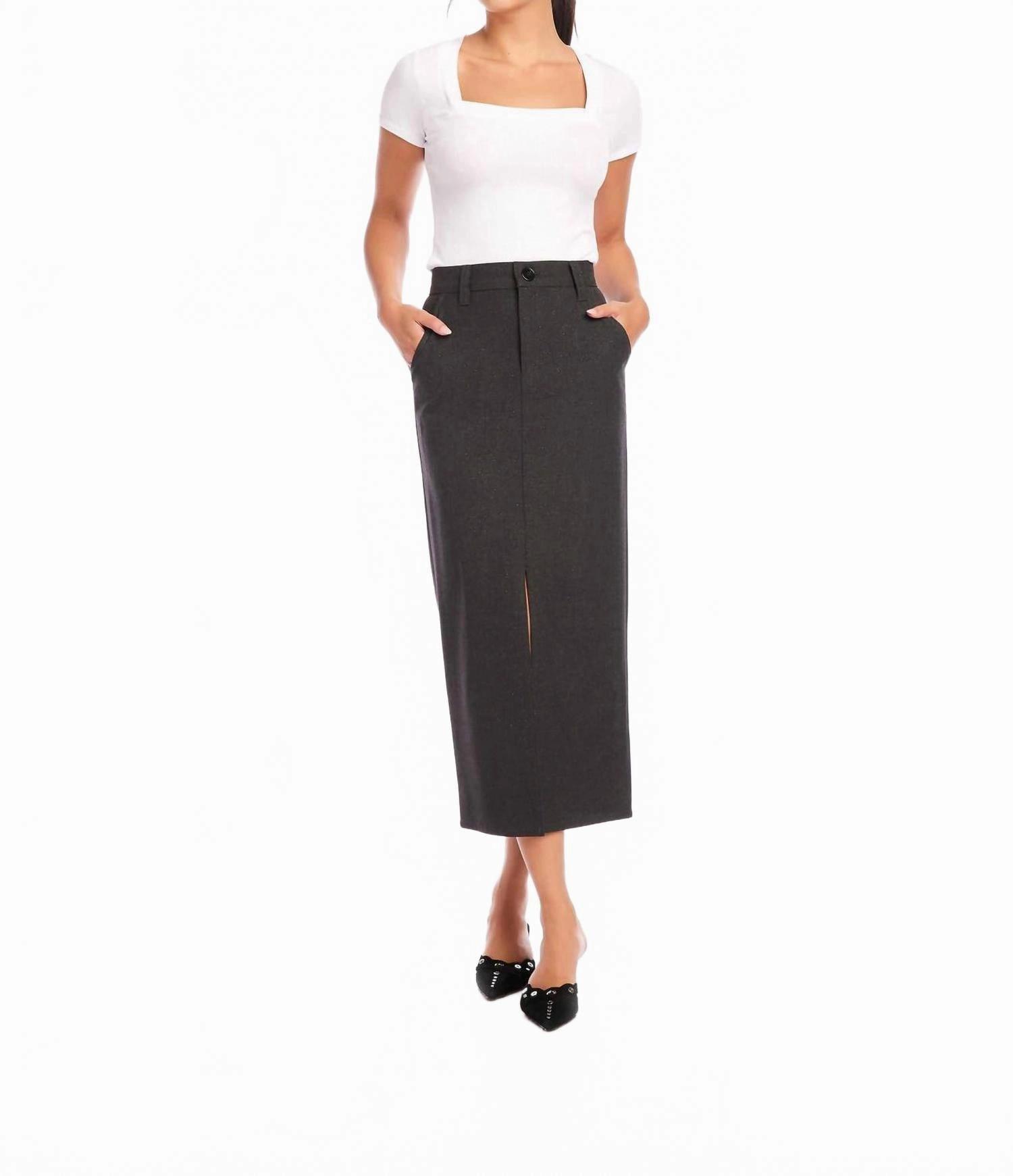 Lightweight Lining Claire Pencil Silhouette Skirt In Gray