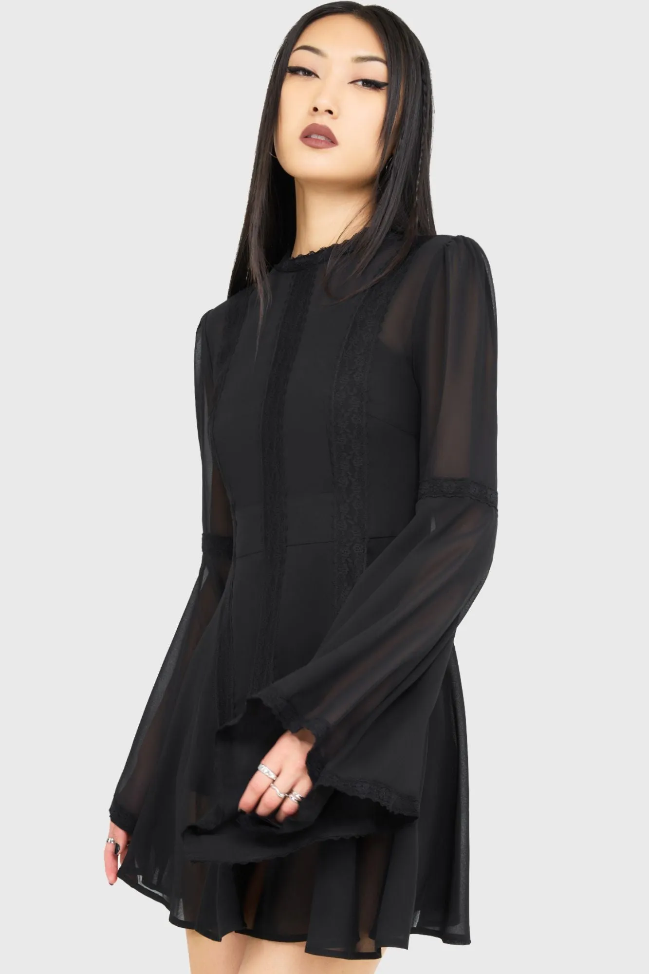 Begone Long Sleeve Mini Dress [BLACK] Polished Fit Bow Soft