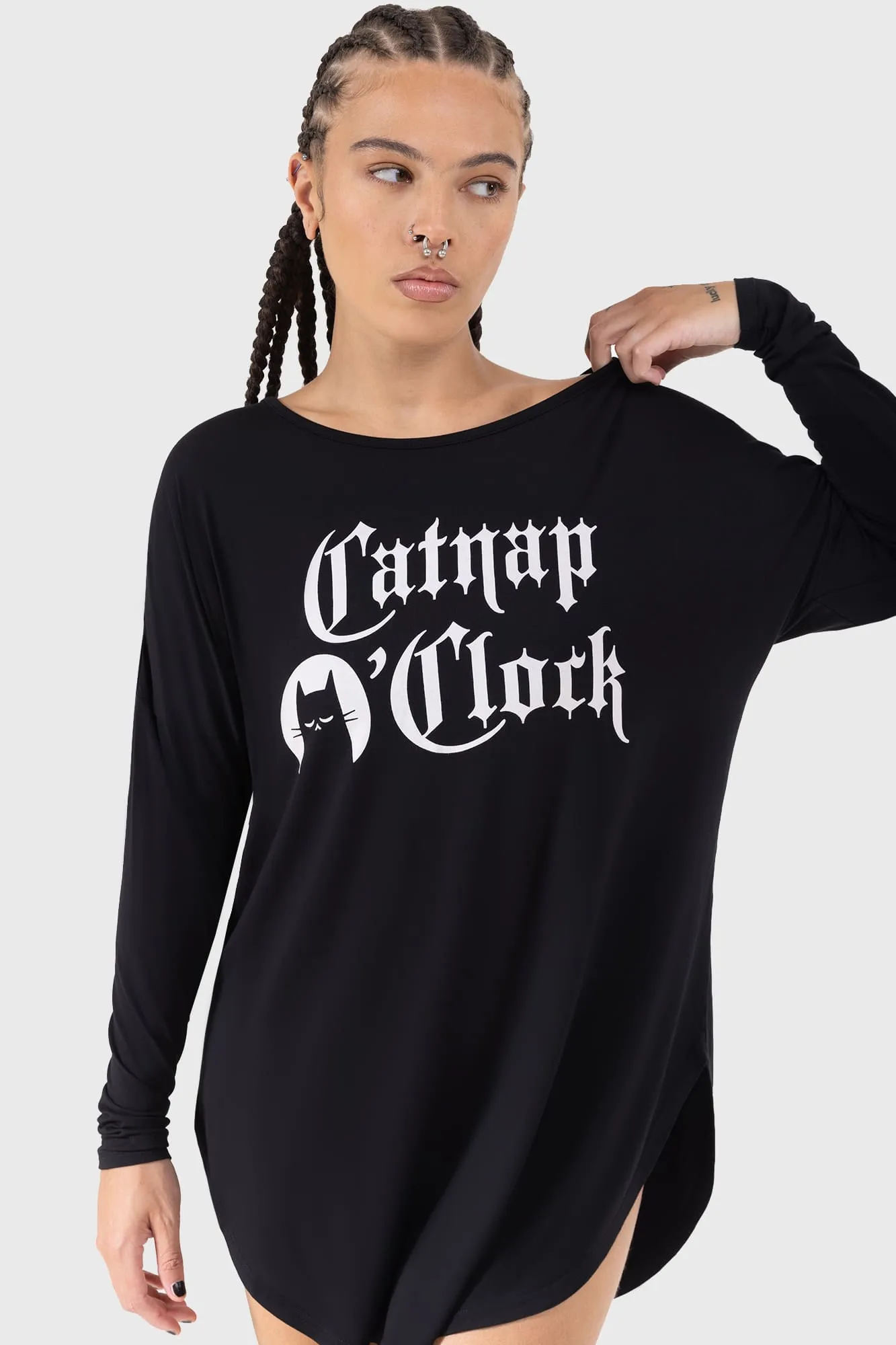 Catnap Lounge Dress Slit-Hem Edge Shape