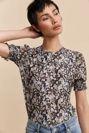 Mixed fabrics floral printed top Essential Fashion