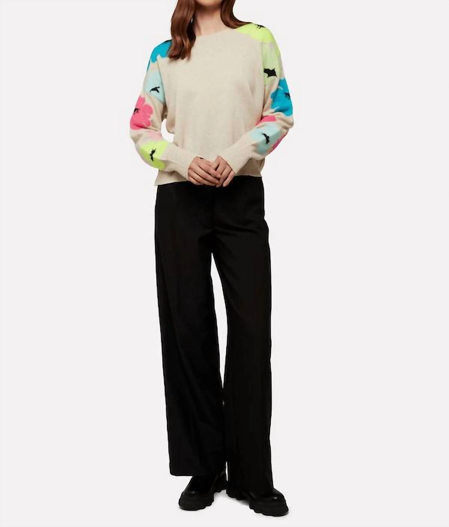 Funky Floral Pop Crew Neck Jumper In Antique White Timeless Style