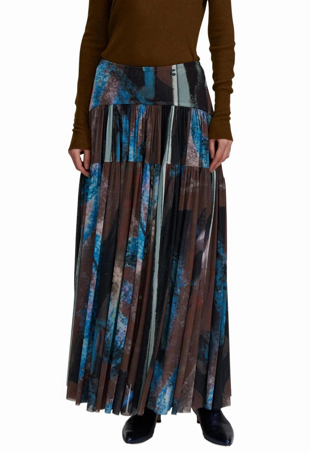 Flock Maxi Skirt In Brown Soft Finish Chic Mood