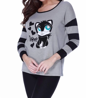 Kitty Love Pullover In Gray Multi Cozy Wearable