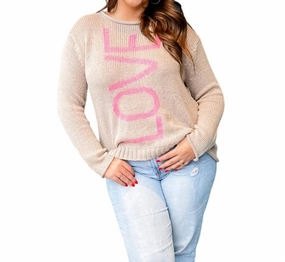 Love Cotton Crew Sweater In Pink/khaki Knit Fit Flex Knit Ribbing