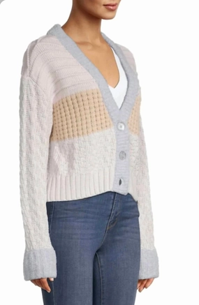 Comfort Choice Chic Design Mixed Media Cardi In Silver Multi