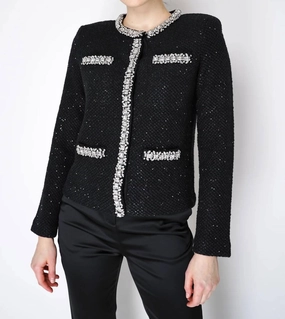Knitwear Comfort Versatile Apparel Sequin Knit Cardigan In Black
