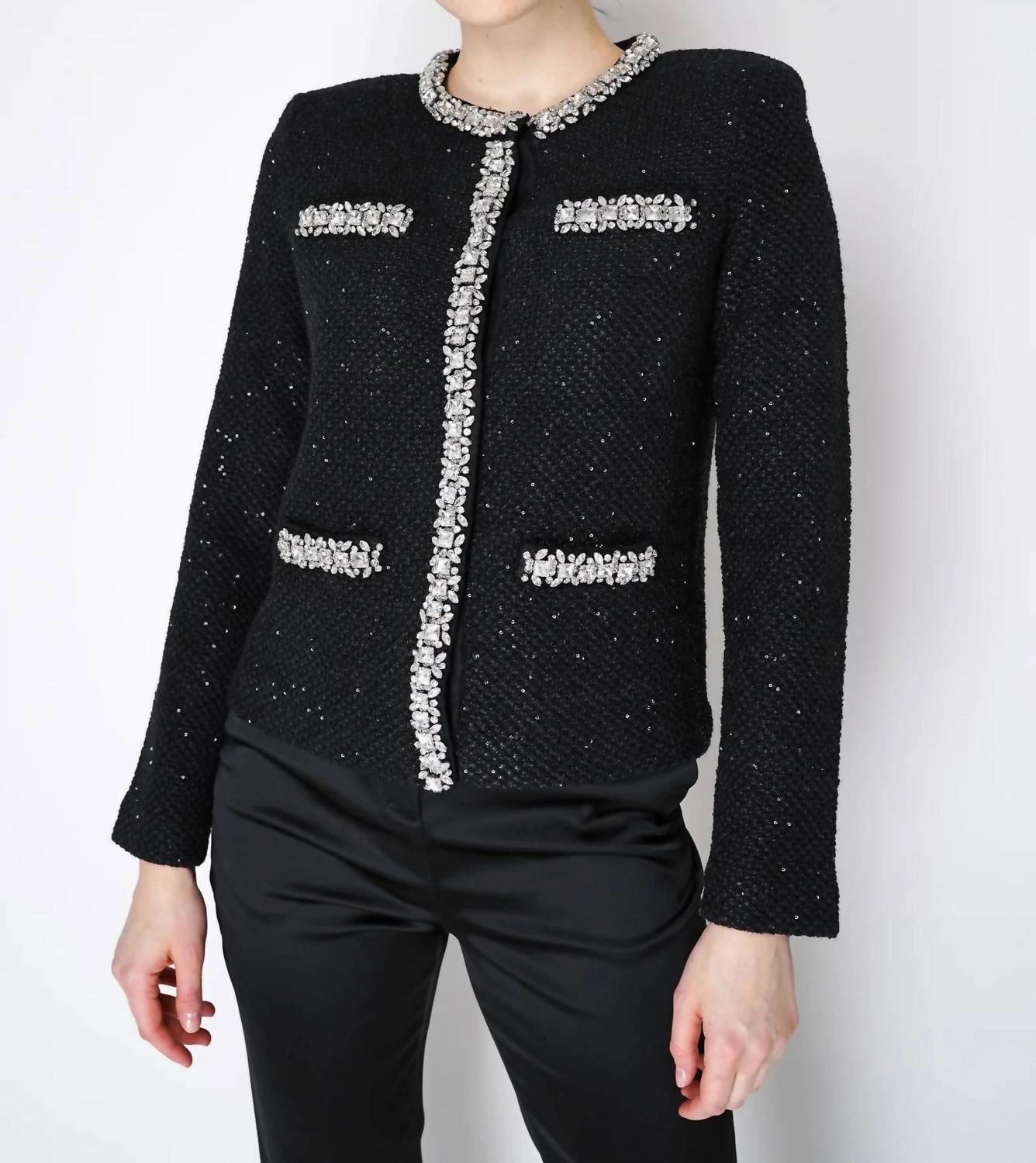 Knitwear Comfort Versatile Apparel Sequin Knit Cardigan In Black